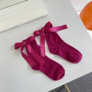 Ribbon Back Plain Socks Raspberry Red 243173503