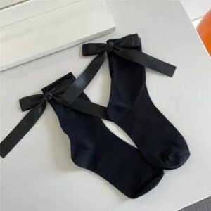 Ribbon Back Plain Socks Black 243173506