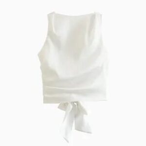 Round Neck Plain Tie Back Tank Top White 243173531