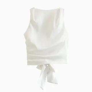 Round Neck Plain Tie Back Tank Top White by Asiris