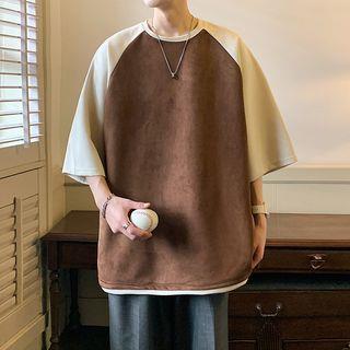 Oversized Colorblock Raglan T-Shirt Dark Coffee & Almond by Obikan