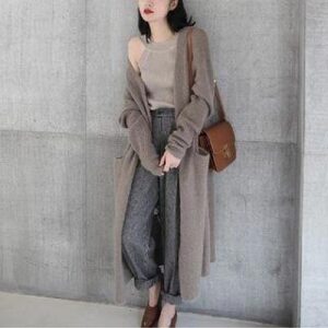 Long Sleeve Open-Front Cardigan Camel 243575372