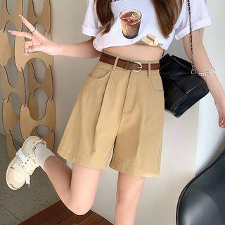 High Waist Wide Leg A-Line Shorts Khaki by Daybreak