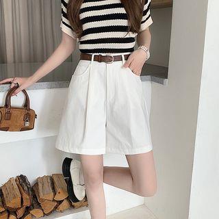 High Waist Wide Leg A-Line Shorts White by Daybreak