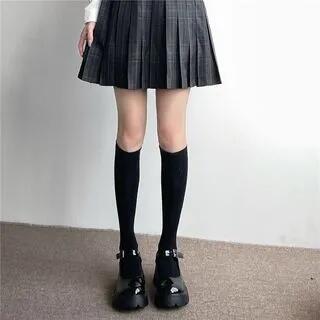 Plain Socks / Set Set of 2 Pair - Over the Knee - Black by Gentiana