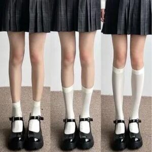 Plain Socks / Set Set of 3 Pairs - Ankle & Mid Calf & Over the Knee - Milky White 244044730