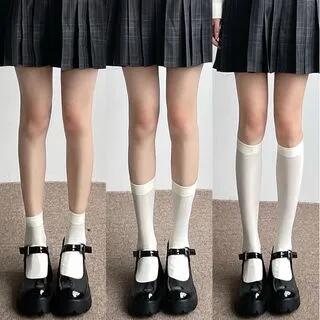 Plain Socks / Set Set of 3 Pairs - Ankle & Mid Calf & Over the Knee - Milky White by Gentiana