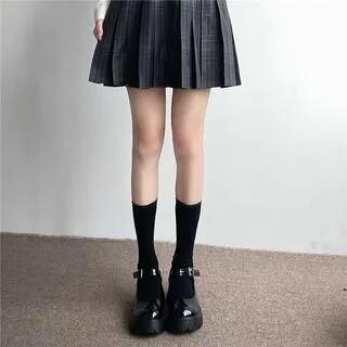 Plain Socks / Set Set of 2 Pair - Mid Calf & Ankle - Black by Gentiana