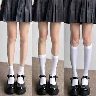 Plain Socks / Set Set of 3 Pairs - Ankle & Mid Calf & Over the Knee - White by Gentiana
