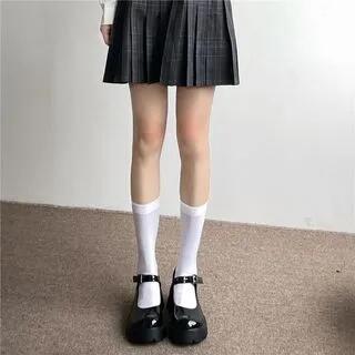Plain Socks / Set Set of 2 Pair - Mid Calf & Ankle - White by Gentiana