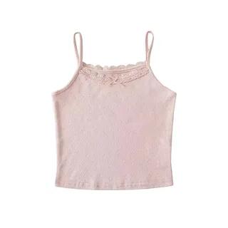 Lace-Trim Heart Pointelle Camisole Top Pink by Asiris