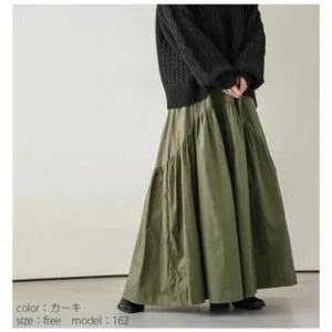 Elastic Waist Plain Tiered Maxi A-Line Skirt Army Green 244045111