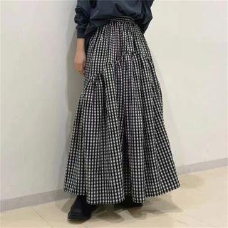 Elastic Waist Plain Tiered Maxi A-Line Skirt Plaid - Black & White by Melon Juice