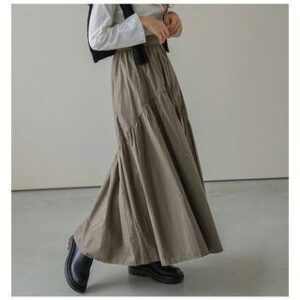 Elastic Waist Plain Tiered Maxi A-Line Skirt Brown 244045114