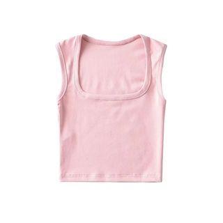 Sleeveless Square-Neck Plain Crop Top Gray Blue by Asiris