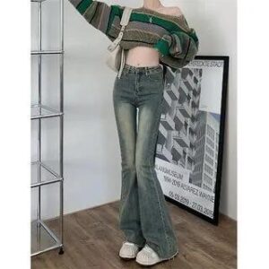Mid Rise Frayed Flared Jeans Blue 244194846