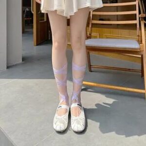 Balletcore Tie-Up No Show Socks White & Purple 244194914