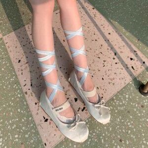 Balletcore Tie-Up No Show Socks White & Blue 244194916
