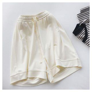 Drawstring Waist Plain Sweat Shorts Almond Yellow by Faiar
