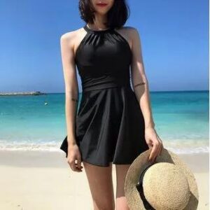 Halter Strappy Swim Dress Black 244195316