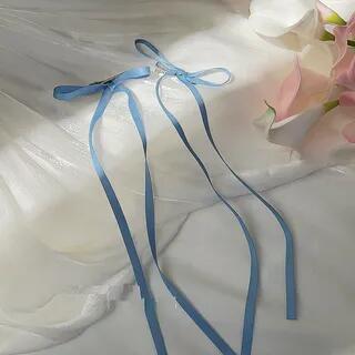 Set: Plain Ribbon Hair Clips (2 Pcs) 1 Pair - Blue | Ordinario by Ordinario