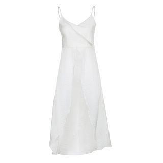 V-Neck Plain Wrapped Slit Long Camisole Top White by BrickBlack