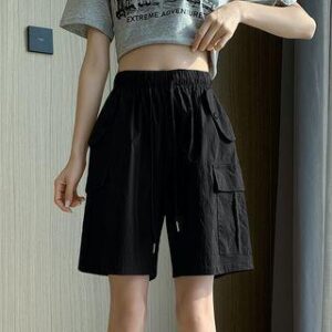 High Waist Wide Leg Cargo Shorts Black 244288949