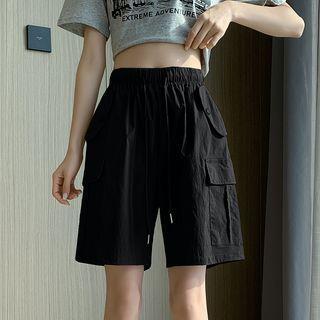 High Waist Wide Leg Cargo Shorts Black by Magimomo