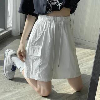 High Waist Wide Leg Cargo Shorts White by Magimomo