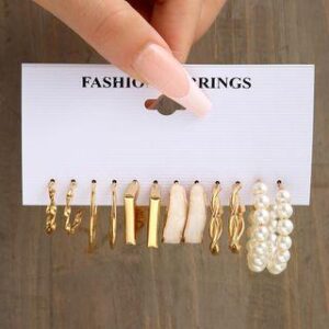 Set Of 6: Alloy Hoop Earring 5610101 - Set - Gold | Gaya 244289197
