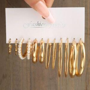 Set Of 6: Alloy Hoop Earring 5609901 - Set - Gold | Gaya 244289198