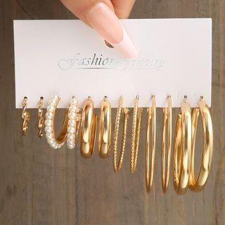 Set Of 6: Alloy Hoop Earring 5609901 - Set - Gold | Gaya by Gaya