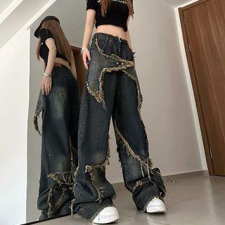 High Waist Fringed Wide Leg Jeans Blue by 2DAWGS
