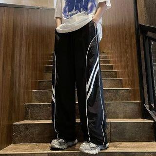 Drawstring Waist Striped Wide Leg Track Pants Black by 2DAWGS