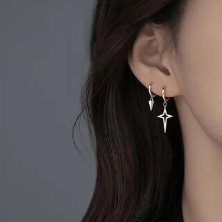 Star Spike Asymmetrical Sterling Silver Drop Earring 2 Pcs - Silver by Toinianimos