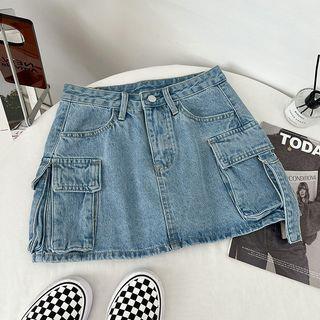 Low Rise Mini Denim Skirt Blue by DIYI