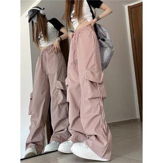 Mid Rise Plain Drawstring Cargo Baggy Pants Black by Rosesand