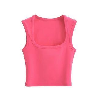 Plain Square-Neck Tank Top Rose Pink by Asiris