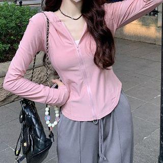 Plain Zip-Up Crop Jacket Jacket - Pink by Sisyphi