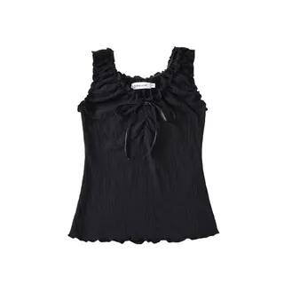 V-Neck Ruffled-Trim Tank Top Black by Asiris