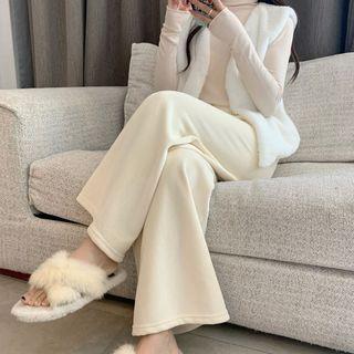 High Waist Wide Leg Pants / Sweatpants Wide Leg Pants - Without Lining - Almond by Moon City