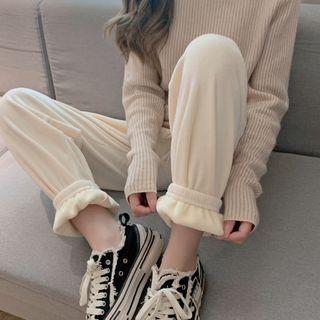 High Waist Wide Leg Pants / Sweatpants Sweatpants - Fleece Lining - Almond by Moon City