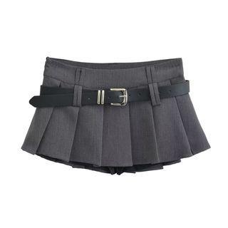 Low Waist Plain Mini Pleated Skirt Gray by Asiris