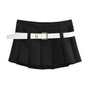 Low Waist Plain Mini Pleated Skirt Black 246335094