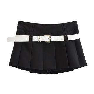Low Waist Plain Mini Pleated Skirt Black by Asiris