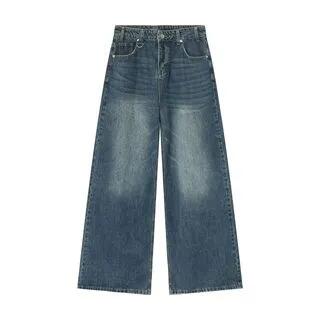 Mid Rise Washed Wide Leg Jeans Blue by FAERIS