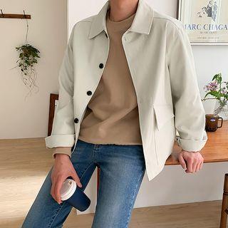Plain Button-Up Shirt Jacket Off-White by Freehop