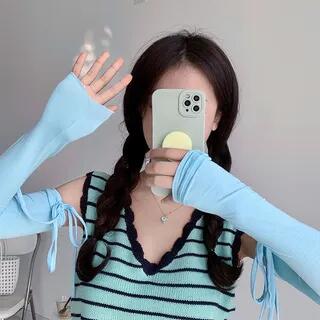 Plain Sun Protection Arm Sleeves Blue by Rofuka