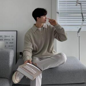 Half-Zip Polo Sweater Gray 246598539