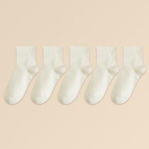 Set of 5: Plain Crew Socks 5 Pairs - Beige 246598844
